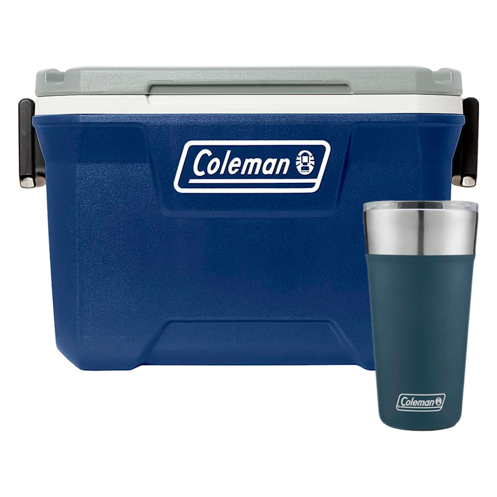 Kit Camping Coleman - Caixa Térmica 49L Lakeside e Copo Térmico com Tampa 600ml Azul Slate