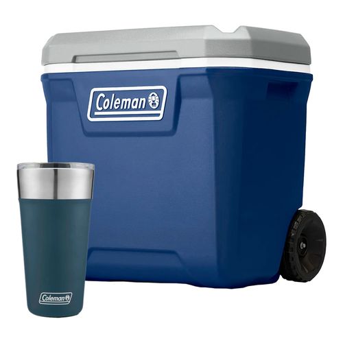 Kit Camping Coleman - Caixa Térmica com Rodas 61,5L Lakeside e Copo Térmico com Tampa 600ml Azul Slate