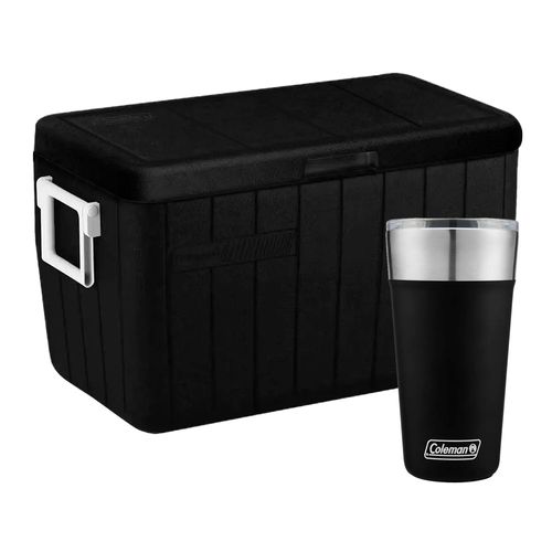 Kit Camping Coleman - Caixa Térmica 45,4L Adventure All Black e Copo Térmico com Tampa 600ml Preto