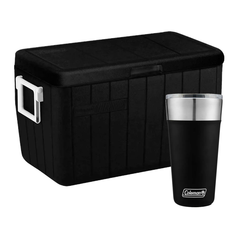 Kit Camping Coleman - Caixa Térmica 45,4L Adventure All Black e Copo Térmico com Tampa 600ml Preto