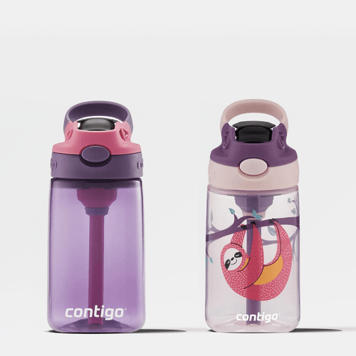 Kit com 2 Garrafas Gizmo Flip Kids AUTOSPOUT® Bicho Preguiça e Rosa Roxo Contigo | 414ml