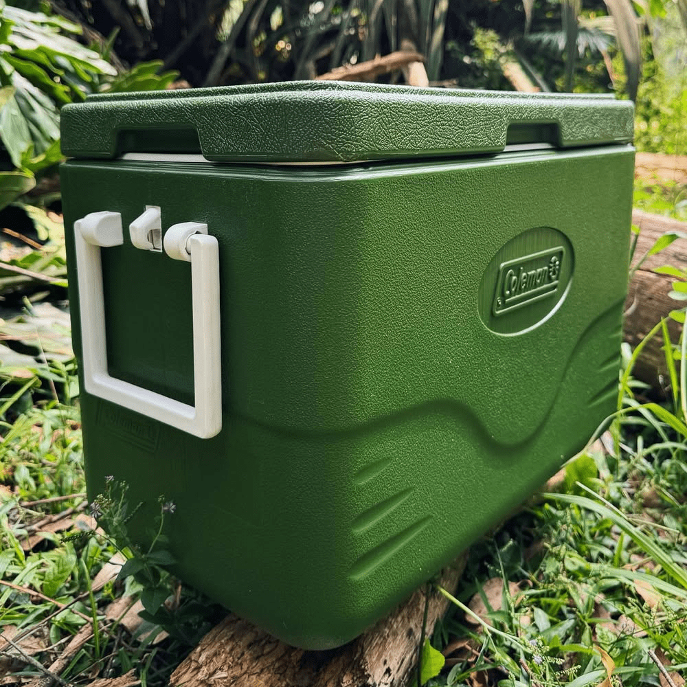 green coleman cooler with wheels